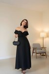 Siyah Uzun Off-shoulder Elbise
