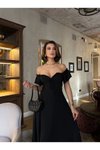 Siyah Uzun Off-shoulder Elbise