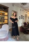 Siyah Uzun Off-shoulder Elbise