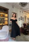 Siyah Uzun Off-shoulder Elbise