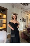 Siyah Uzun Off-shoulder Elbise