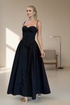 Long Princess Fit Sweetheart Neck Thin Strap Evening Dress - Black