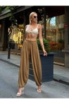 Sütlü Kahve Pileli Modal Balloon Şalvar Beli Lastikli Pantolon
