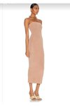Bej Midi Straplez Astarlı İpek Jarse Elbise