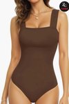 Opaque Silk Jersey Wide Strap Square Neck Bodysuit - Coffee