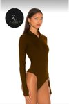 Kahve Rengi Çift Katlı İpek Jarse Gizli Fermuarlı Parmak Geçmeli Body
