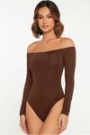 Kahve Rengi Straplez Kesim İpek Jarse Bodysuit