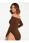 Kahve Rengi Straplez Kesim İpek Jarse Bodysuit