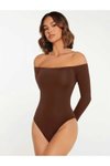 Kahve Rengi Straplez Kesim İpek Jarse Bodysuit