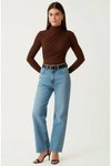 Kahve Uzun Kollu Büzgülü Bluz