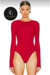 Kırmızı Body Bisiklet Yaka İpek Jarse Çift Katlı İç Göstermez