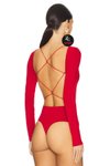 Kırmızı Jarse Sırt Dekolteli Çapraz Askılı Body