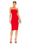 Kırmızı Midi Straplez Kesim Abiye Elbise