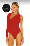 Kırmızı Omuz Büzgülü Ön Dekolteli Jarse İç Göstermez Body &amp; Bodysuit