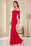 Kırmızı Uzun Straplez Astarlı İpek Jarse Etek Ucu Volanlı Abiye Elbise