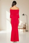Kırmızı Uzun Straplez Astarlı İpek Jarse Etek Ucu Volanlı Abiye Elbise