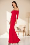 Kırmızı Uzun Straplez Astarlı İpek Jarse Etek Ucu Volanlı Abiye Elbise