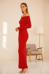 Kırmızı Uzun Straplez Yandan Fermuarlı Parmak Geçmeli Elbise