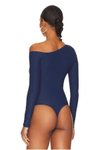 Lacivert İpek Jarse Düşük Kol Bodysuit