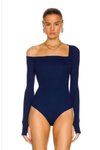 Lacivert L Modeli İpek Jarse Parmak Geçmeli Bodysuit