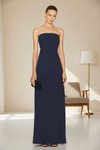 Lacivert Uzun Straplez Yırtmaçlı Astarlı Abiye Elbise