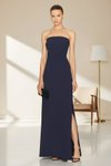 Lacivert Uzun Straplez Yırtmaçlı Astarlı Abiye Elbise