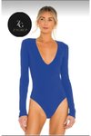 Jersey V-Neck Double-Layered Opaque Bodysuit - Sax Blue