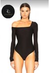 Siyah İpek Jarse L Modeli Asimetrik Yaka Bodysuit