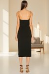 Siyah İpek Jarse Midi Spagetti Askı Yırtmaç Detaylı Elbise