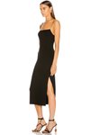Siyah İpek Jarse Midi Spagetti Askı Yırtmaç Detaylı Elbise
