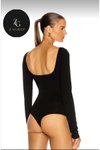 Siyah İpek Jarse Sırt Dekolteli Bodysuit