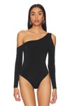 Siyah Tek Omuz Düşük Kol Bodysuit