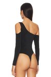 Siyah Tek Omuz Düşük Kol Bodysuit