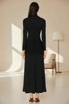 Siyah Uzun İpek Jarse Kendinden Kuşaklı Fermuarlı Elbise