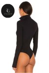 Siyah Yarım Balıkçı Yaka Gizli Fermuarlı Parmak Geçmeli İpek Jarse Body