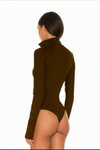 Kahve Rengi Çift Katlı İpek Jarse Gizli Fermuarlı Parmak Geçmeli Body
