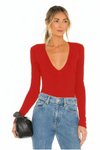Kırmızı İpek Jarse V Yaka Çift Kat Body