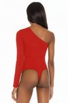 Kırmızı Tek Kol Önü Yarık Omuz Dekolteli İpek Jarse Body
