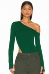 Silk Jersey Thumbhole Shoulder-Detail Bodysuit - Emerald Green