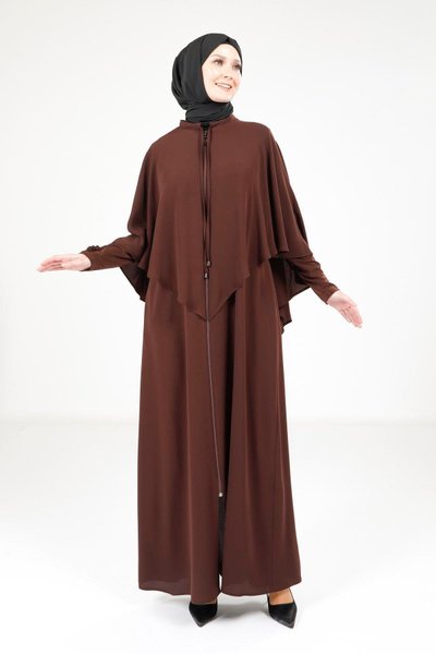 Acı Kahve Fermuarlı Ferace