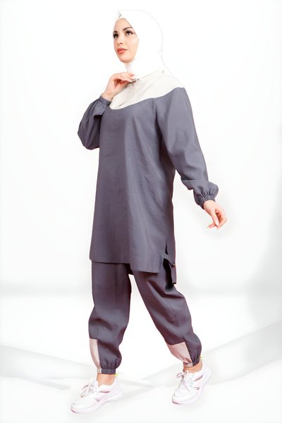 Tunic Jogger Buttoned Tracksuit Set - Grey