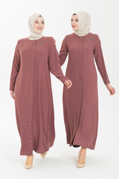 Gül Kurusu Boncuk İşlemeli Nervür Detaylı Ferace