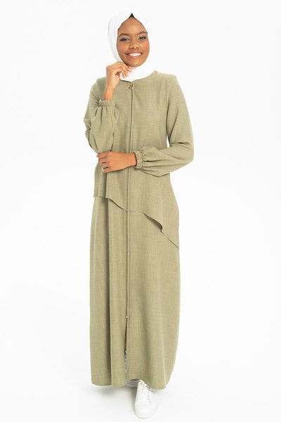 Haki Keten Spor Fermuarlı Ferace