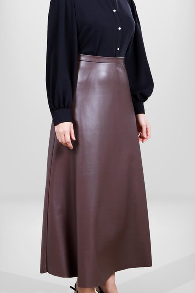 Kahve Deri Tesettür Etek