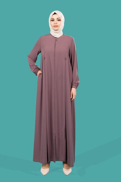 Kapuçino Kahve Dökümlü Kaş Düğme Aksesuarlı Ferace