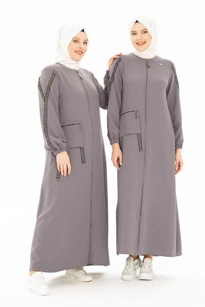 Koyu Gri Spor Şerit Detaylı Ferace