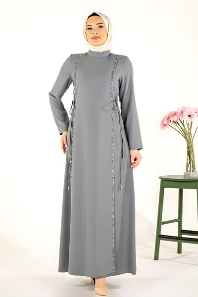 Modest Crepe Stone Trim Dress - Mint