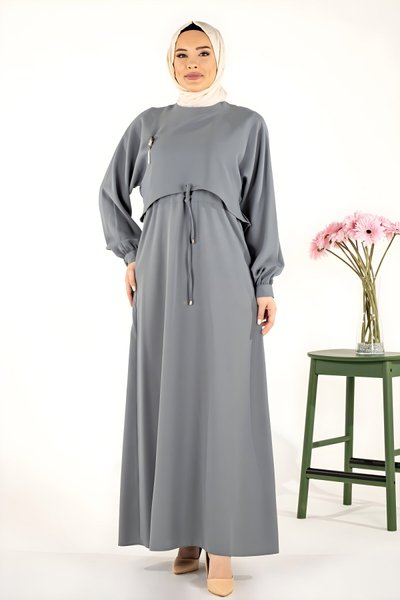 Modest Yoked Shirred Waist Dress - Mint Blue