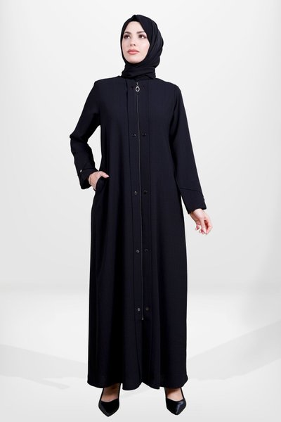 Siyah Boydan Fermuarlı Kuşgözü Detaylı Ferace