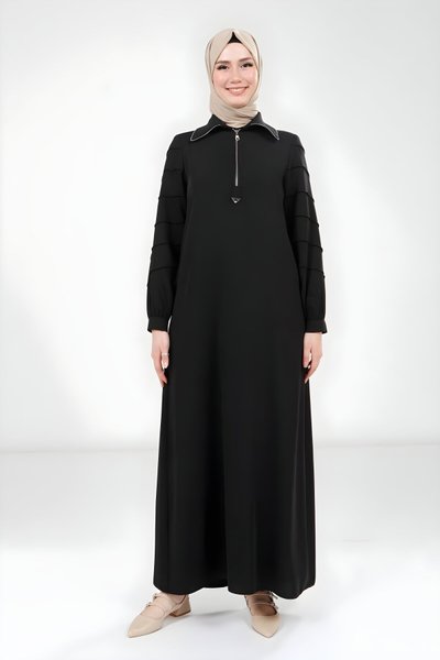 Zippered Modest Dress - Black